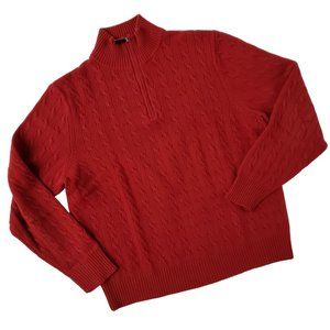 J. Crew Large Red Quarter Zip Cable Knit Men's Sweater Lambs Wool